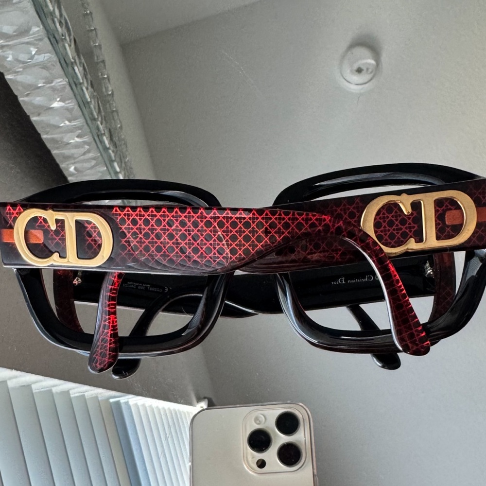 Dior Black Frames with Red Patterned Temples and Gold CD Emblems